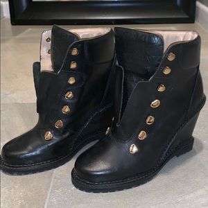 Diane Von Furstenberg black wedge booties